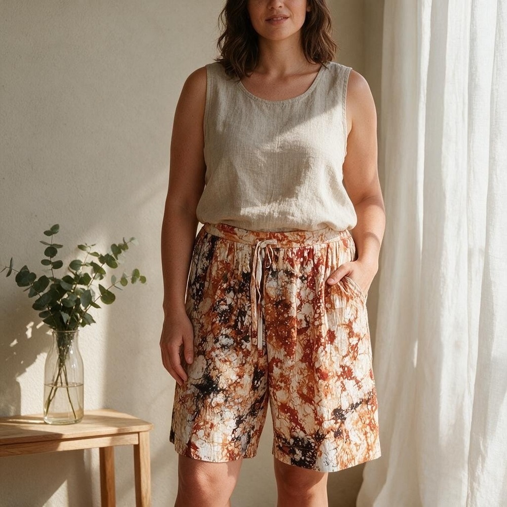 Lemlem Artisanal Hand Dyed Linen Blend Tie Dye Shorts Lounge Wide Leg XL XXL